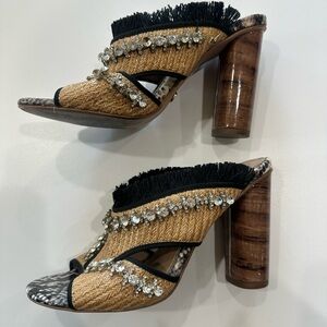 Kurt Geiger Black and Tan Embellished Heels